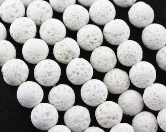 White Volcanic Lava Rock Stone Beads 4mm 6mm 8mm 10mm 15.5&quot; Strand