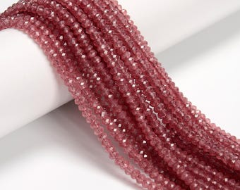 Natural Dark Strawberry Quartz Faceted Rondelle Beads Size 2.5x4mm 15.5'' Strand
