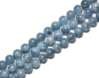 Dark Blue Aquamarine Smooth Round Beads Size 6mm 8mm 10mm 15.5'' Strand