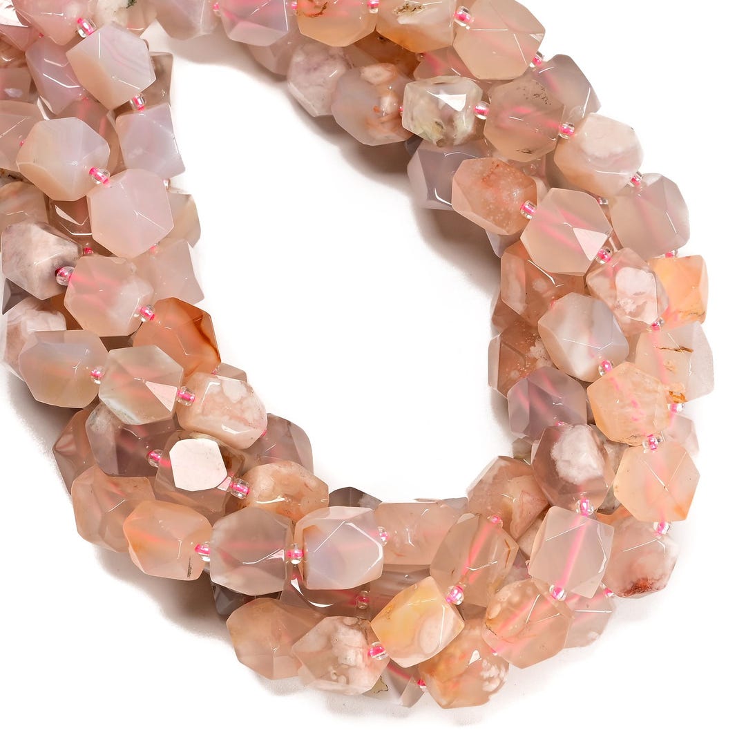 Cherry Flower Sakura Agate Faceted Nugget Chunk Beads Size 10x12mm