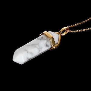 Howlite Pendulum Pendant Healing Point Size 40x8mm Gold Chain