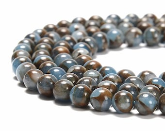 Blue & Copper Impression Jasper Smooth Round Beads 6mm 8mm 10mm 15.5" Strand