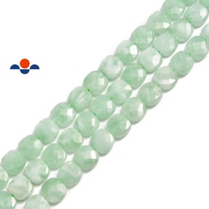 Green Moonstone Faceted Flat Square Beads Size 6mm 8mm 15.5'' per Strand