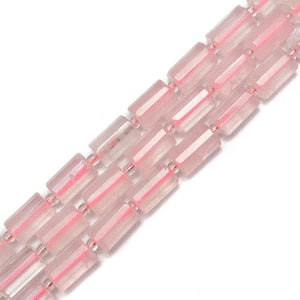 Rose Quartz Faceted Cylinder Beads Size 10x16mm 15.5&#39;&#39; Strand