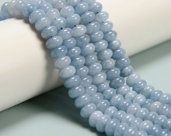 Aquamarine Color Dyed Jade Smooth Rondelle Beads Size 5x8mm 15.5'' Strand