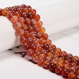 Burnt Orange Fire Agate Smooth Round Beads 6mm 8mm 10mm 12mm 15.5&quot; Strand