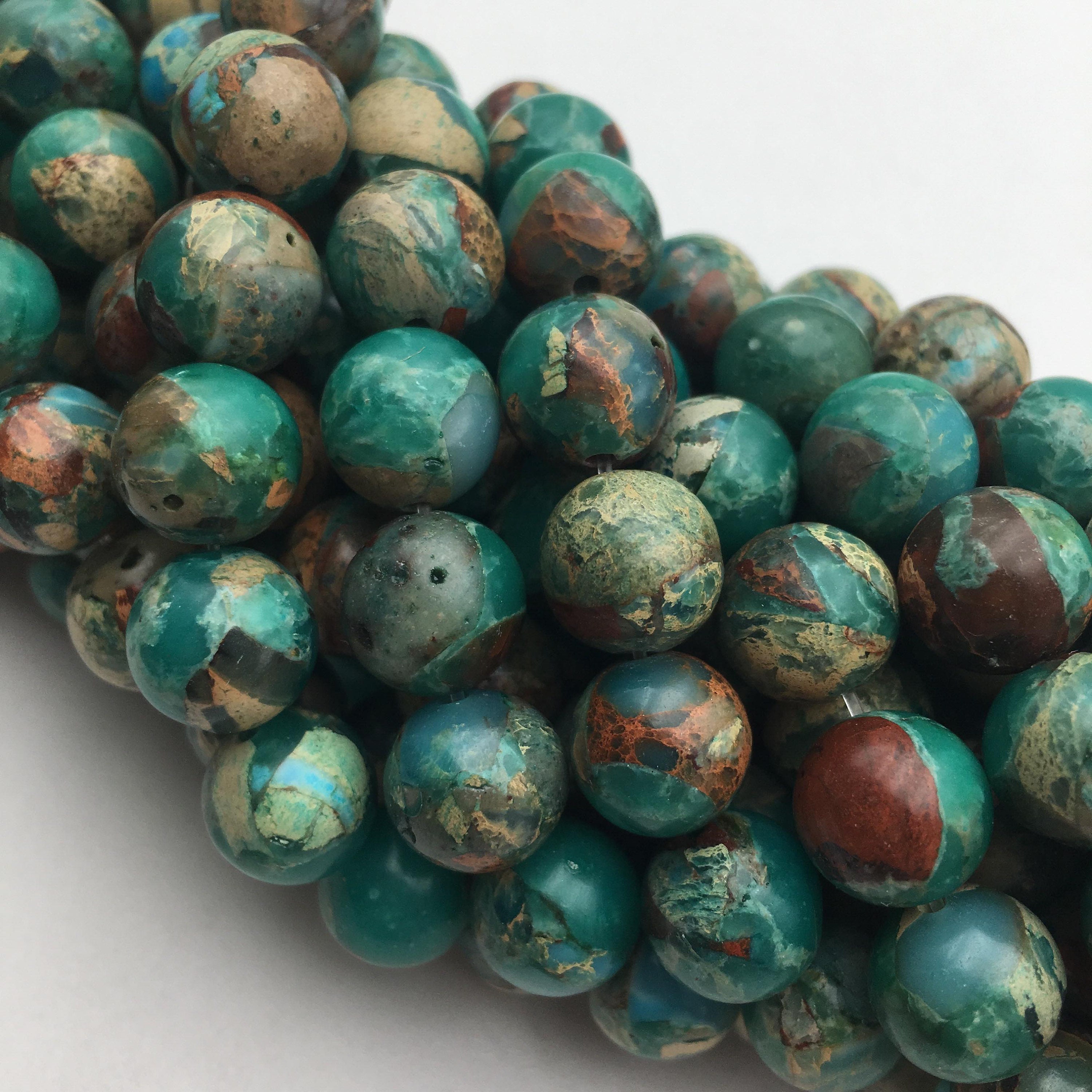 Dark Green Aqua Terra Jasper Smooth Round Beads 6mm 8mm 10mm 15.5&quo…