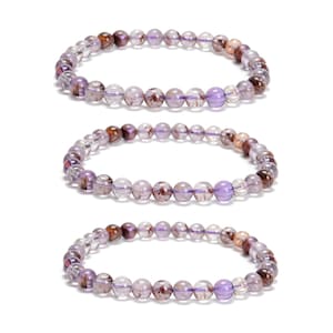 Natural Super Seven Smooth Round Beaded Bracelet Size 6mm 7.5&#39;&#39; Length 3 PCS/Set