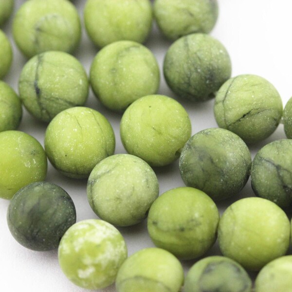 Natural Green Jade Matte Round Beads 4mm 6mm 8mm 10mm 12mm 15.5" Strand