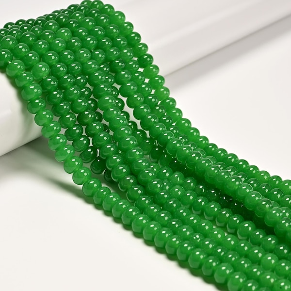 Green Color Dyed Jade Smooth Rondelle Beads Size 5x8mm 15" Strand