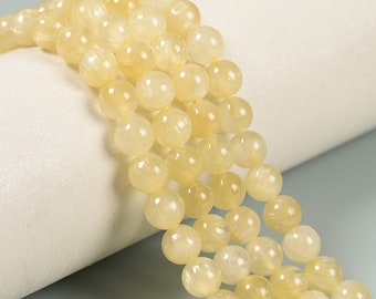 Natural Yellow Selenite Smooth Round Beads Size 4mm 6mm 8mm 10mm 15.5" Strand