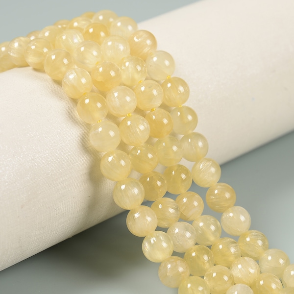 Natural Yellow Selenite Smooth Round Beads Size 4mm 6mm 8mm 10mm 15.5" Strand