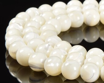 Iridescent White Mother of Pearl MOP Shell Smooth Round 3mm to 12mm 15.5'' Strd