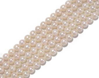 Grade AA White Fresh Water Pearl Off Round Beads Size 7-8mm 15.5'' Strand