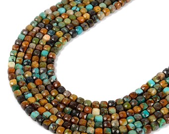 Natural Genuine Turquoise Faceted Cube Beads Size 4mm 15.5'' Strand