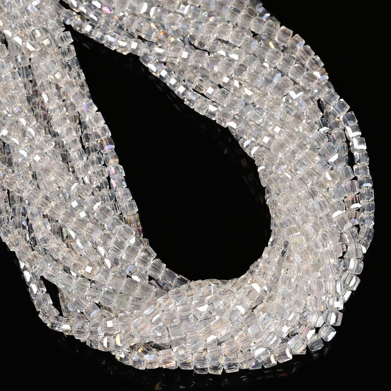 Clear AB Crystal Glass Faceted Cube Beads Size 4mm 15.5'' Strand image 2