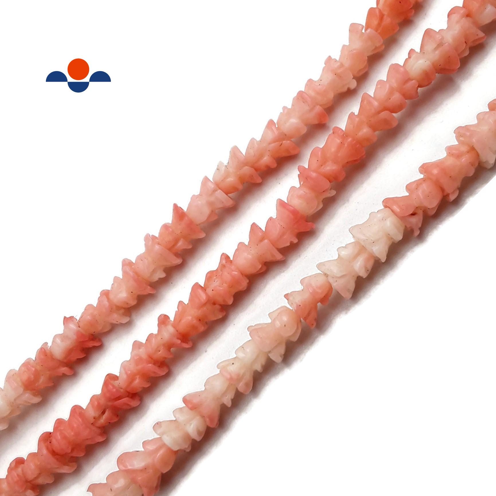 Pink Bamboo Coral Hand Carved Flower Beads Size 7x7mm 15.5