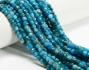 Natural Dark Blue Apatite Faceted Cube Beads 4-5mm 15.5" Strand