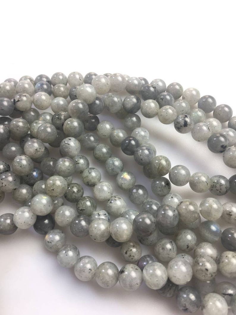 thumbnail image 2 of 50-Inch Gray Labradorite & Pearl Necklace – 3 Strand Beaded, Handmade, Nickel-Free 2 of 13