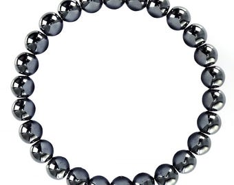 Natural Gray Hematite Bracelet Smooth Round Size 10mm 8mm 7.5&quot; Length