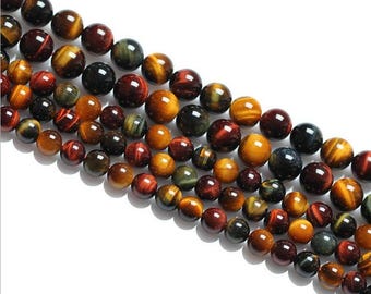 Multi-Color Tiger Eye Smooth Round Beads 4mm 6mm 8mm 10mm 12mm 15.5&quot; Strand