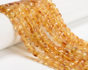 Natural Citrine Faceted Cube Beads Size 6mm 7mm 15.5'' Strand