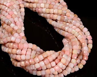 Natural Pink Opal Faceted Cube Beads Size 5-6mm 15.5'' Strand