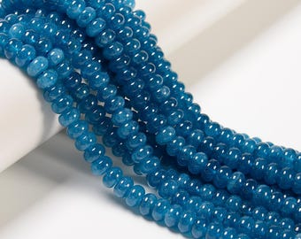 Cuentas redondas lisas de jade teñido color apatita, tamaño 5 x 8 mm, hebra de 15,5 pulgadas.