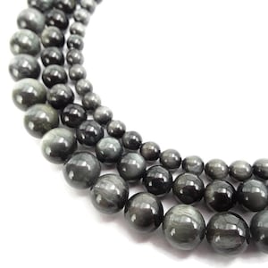 Gray Eagle&#39;s Eye Smooth Round Beads Size 6mm 8mm 10mm 12mm 15.5&quot; Strand