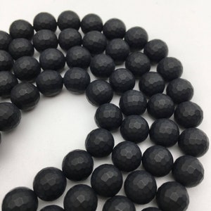 Black Onyx Faceted Matte Round Beads 4mm 6mm 8mm 10mm 12mm Approx 15.5" Strand
