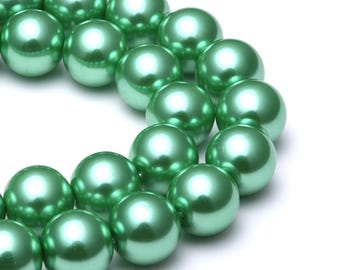 Bright Green Glass Pearl Smooth Round Beads 4mm 6mm 8mm 10mm 12mm 15.5" Strand
