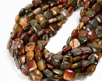 Natural Red Creek Jasper Flat Square Beads Size 12mm 15.5'' Strand