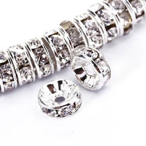 Clear Rhinestone Rondelle Spacers Gold/Silver 4mm 6mm 8mm 10mm 50pcs Per Bag
