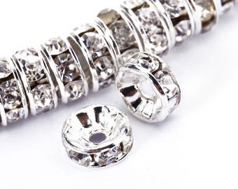 Clear Rhinestone Rondelle Spacers Gold/Silver 4mm 6mm 8mm 10mm 50pcs Per Bag
