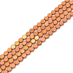 Copper Plated Hematite Smooth Flat Coin Beads 6mm 8mm 15&quot; Strand
