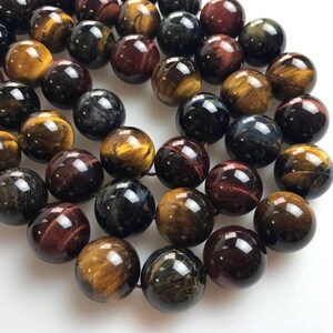 Multi-Color Tiger Eye Smooth Round Beads 14mm 16mm 15.5&quot; Strand