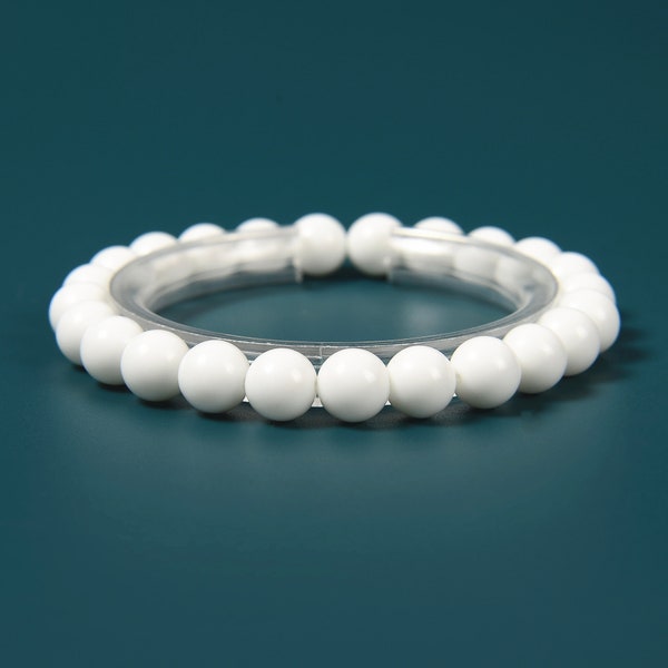 White Porcelain Smooth Round Beaded Bracelet Size 8mm 7.5'' Length