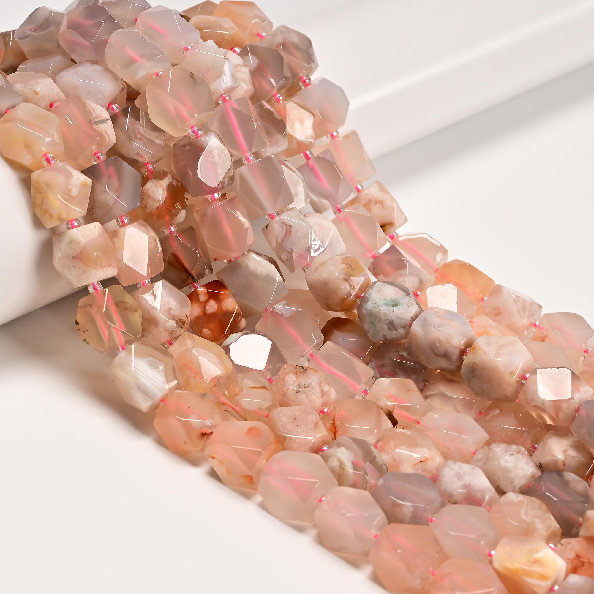 Cherry Flower Sakura Agate Faceted Nugget Chunk Beads Size 10x12mm