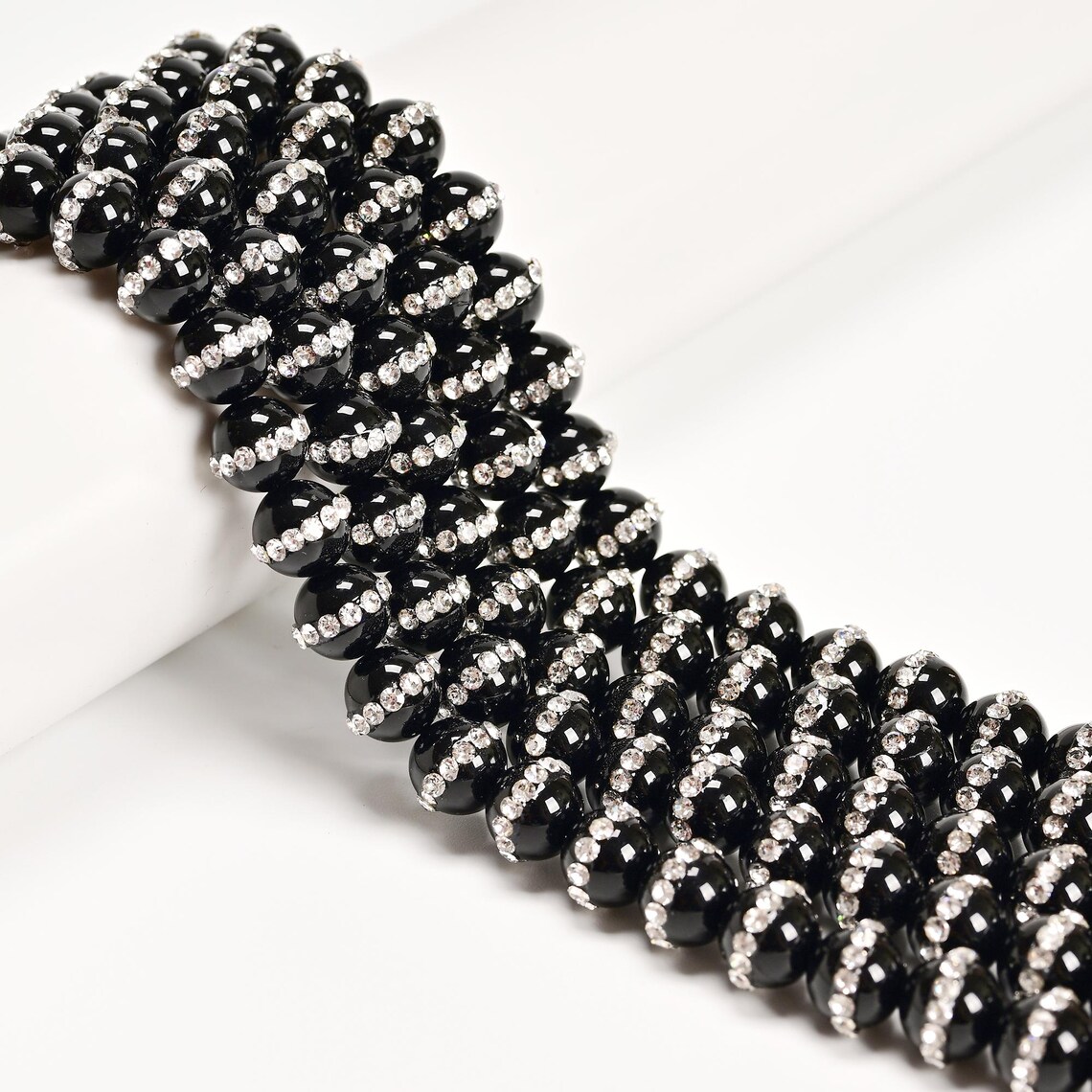 Black Onyx Rhinestone Smooth Round Beads Size 6mm 8mm 10mm 15.5