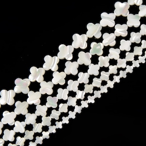 White Mother of Pearl MOP Shell Four Leaf Clover Beads 6mm to 16mm 15.5'' Strd