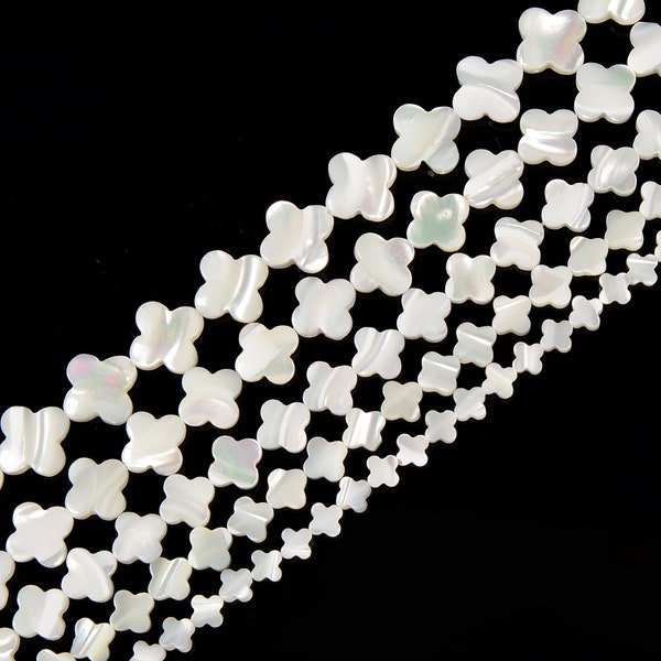 White Mother of Pearl MOP Shell Four Leaf Clover Beads 6mm to 16mm 15.5'' Strd