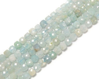 Light Blue Natural Aquamarine Faceted Cube Beads Size 4mm 5mm 15.5'' Strand