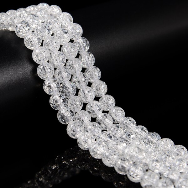 Clear Crackle Quartz Smooth Round Beads Size 6mm 8mm 10mm 12mm 15.5" Strand