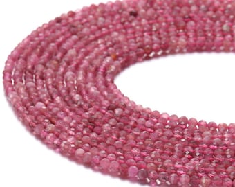 Natural Pink Tourmaline Faceted Round Beads 2mm 3mm 4mm 5mm 15.5&quot; Strand