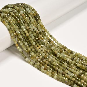 Natural Green Garnet Faceted Round Beads 3mm 4mm 15.5&quot; Strand