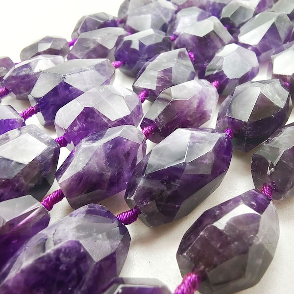 Natural Amethyst Graduated Faceted Nugget Beads Size12x16mm to 15x25mm 15.5" Std