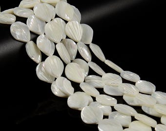 Iridescent White MOP Shell Carved Scallop Shape Beads Size 18x21mm 15.5'' Strand
