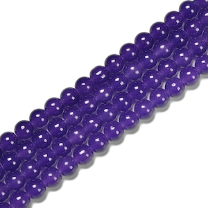 Dark Purple Crystal Glass Smooth Round Beads Size 6mm 8mm 10mm 15.5&quot; Strand