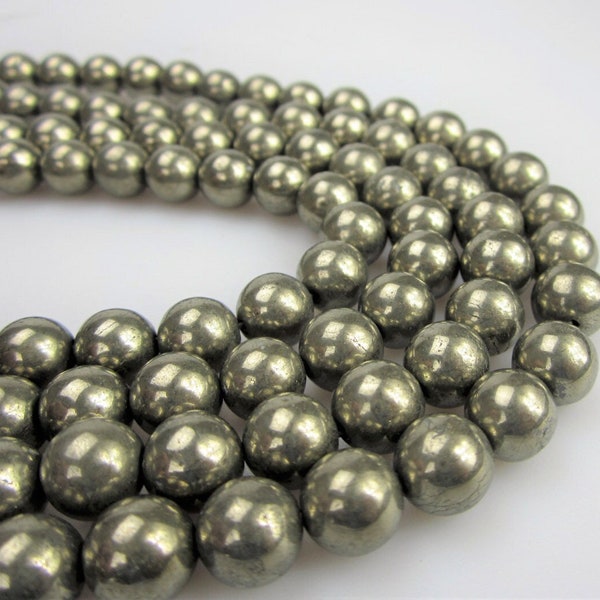 Pyrite Smooth Round Beads 2mm 3mm 4mm 6mm 8mm 10mm 12mm 15.5" Strand