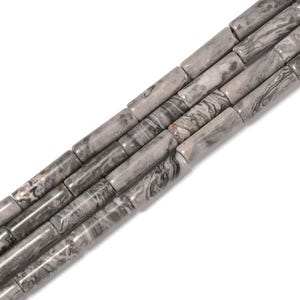 Natural Gray Map Jasper Cylinder Tube Beads Size 4x13mm 15.5&#39;&#39; Strand